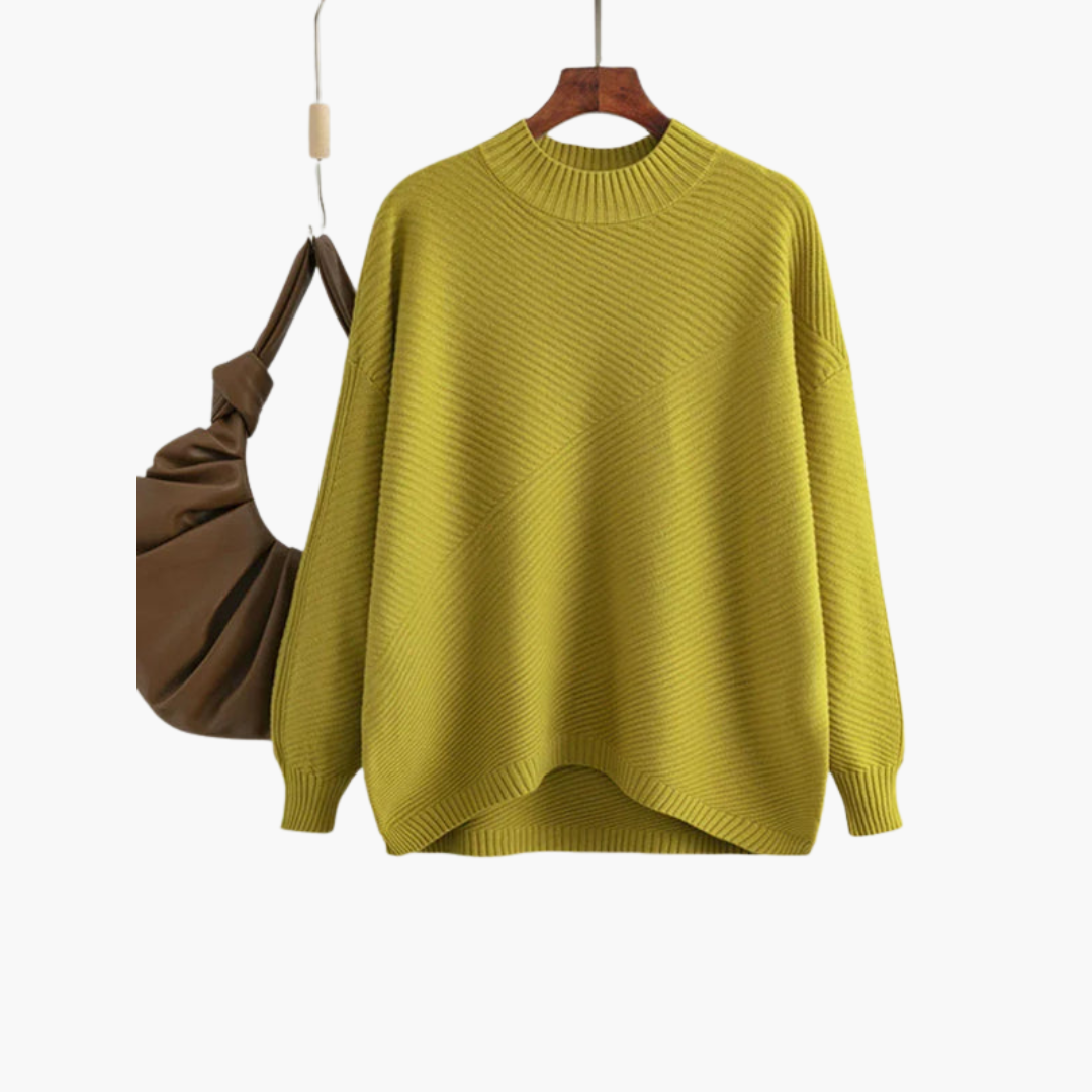 Maglione a coste da donna con collo alto e maniche lunghe