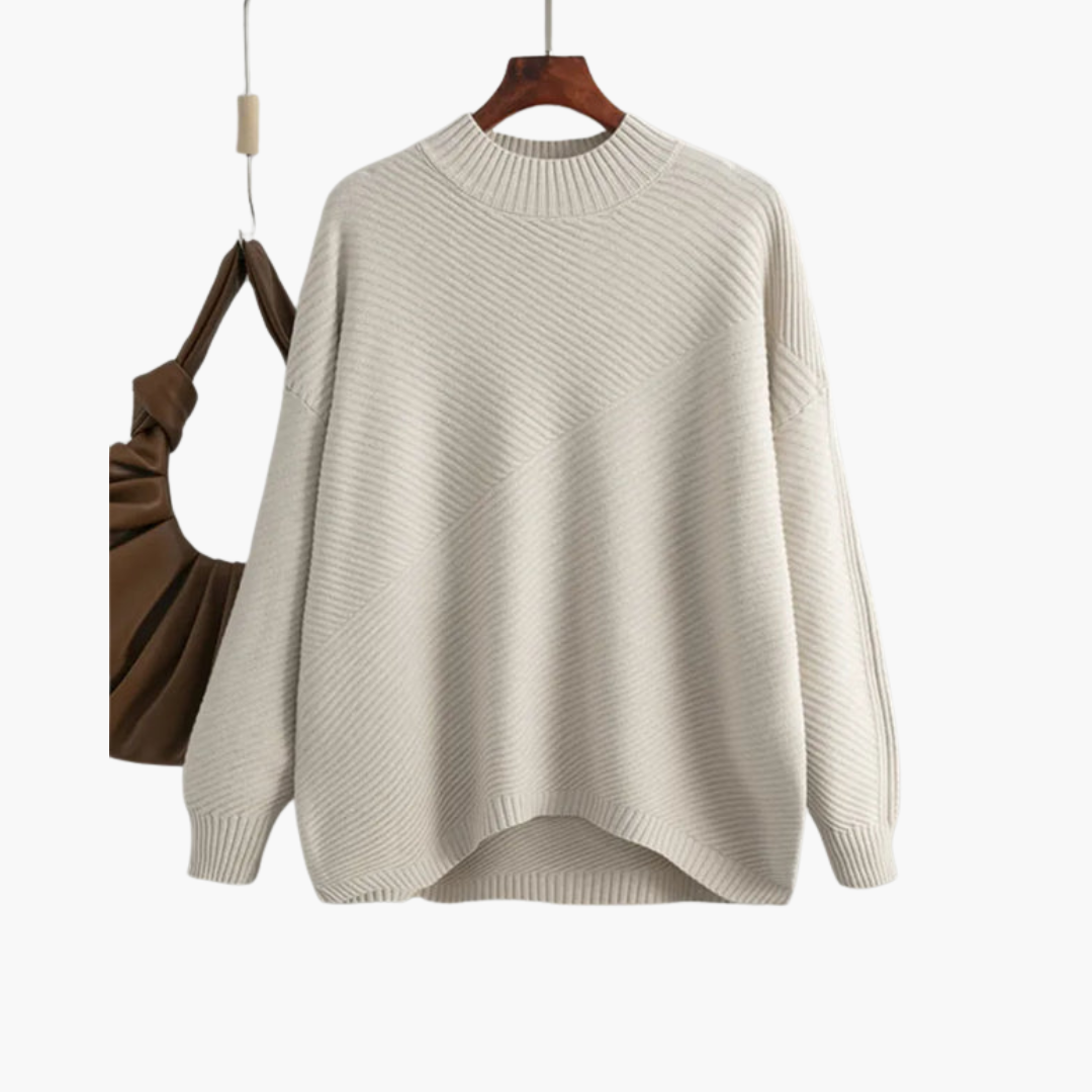 Maglione a coste da donna con collo alto e maniche lunghe