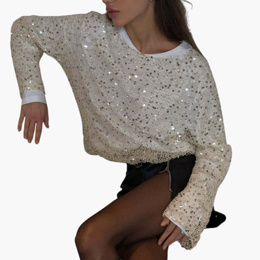 Pull court pour femme avec surface à sequins et manches longues