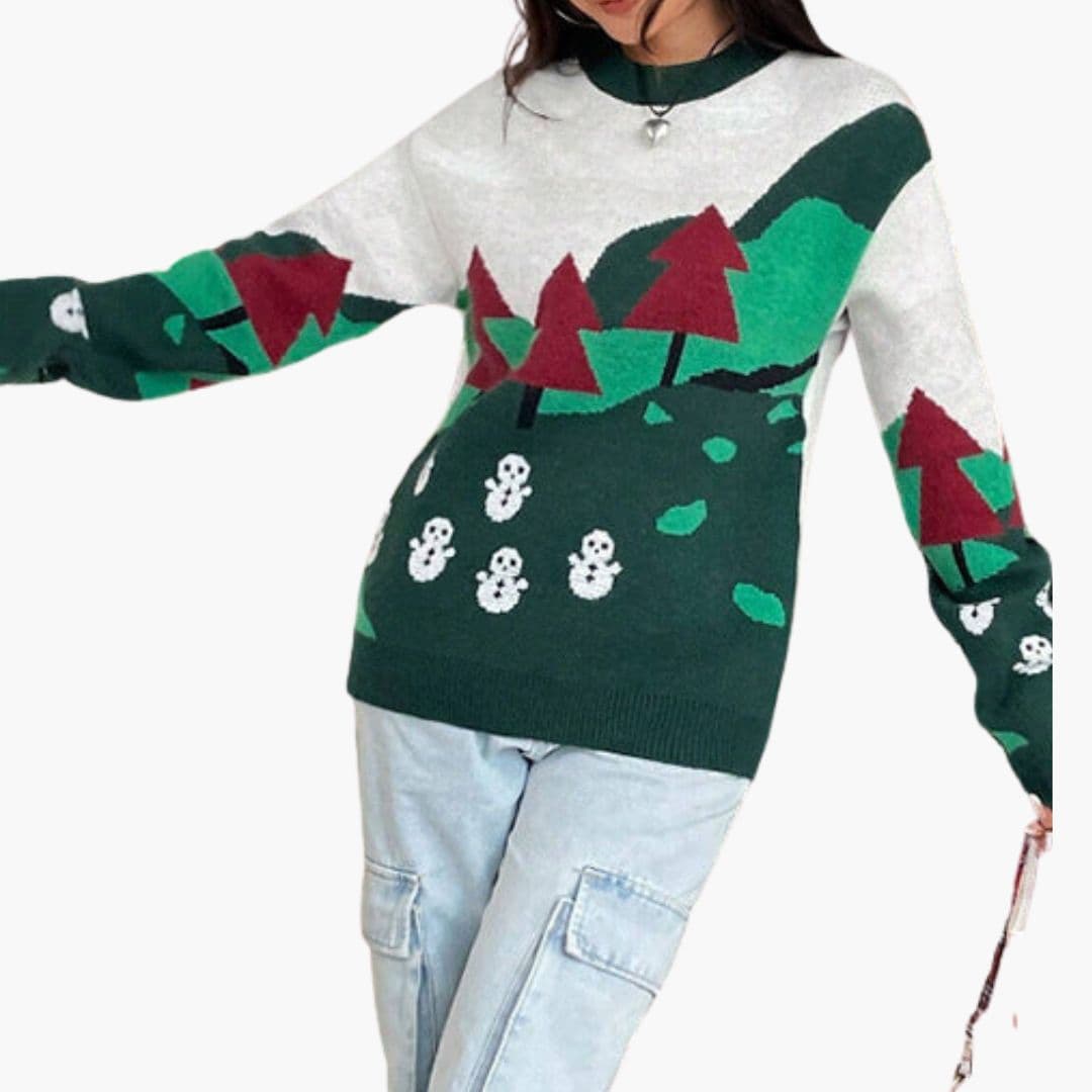Pull de Noël Femme avec Finitions Côtelées
