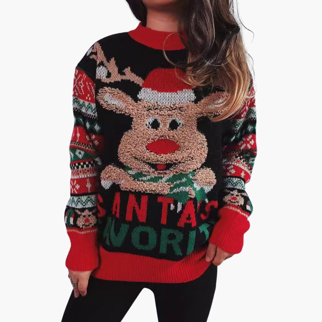 Pull de Noël Femme avec Ourlets Côtelés