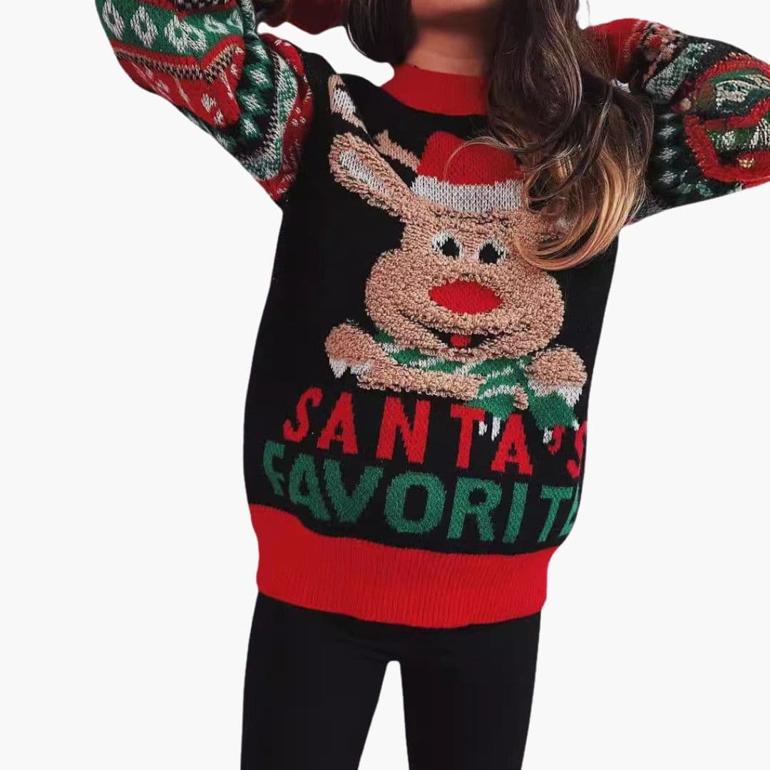 Pull de Noël Femme avec Ourlets Côtelés