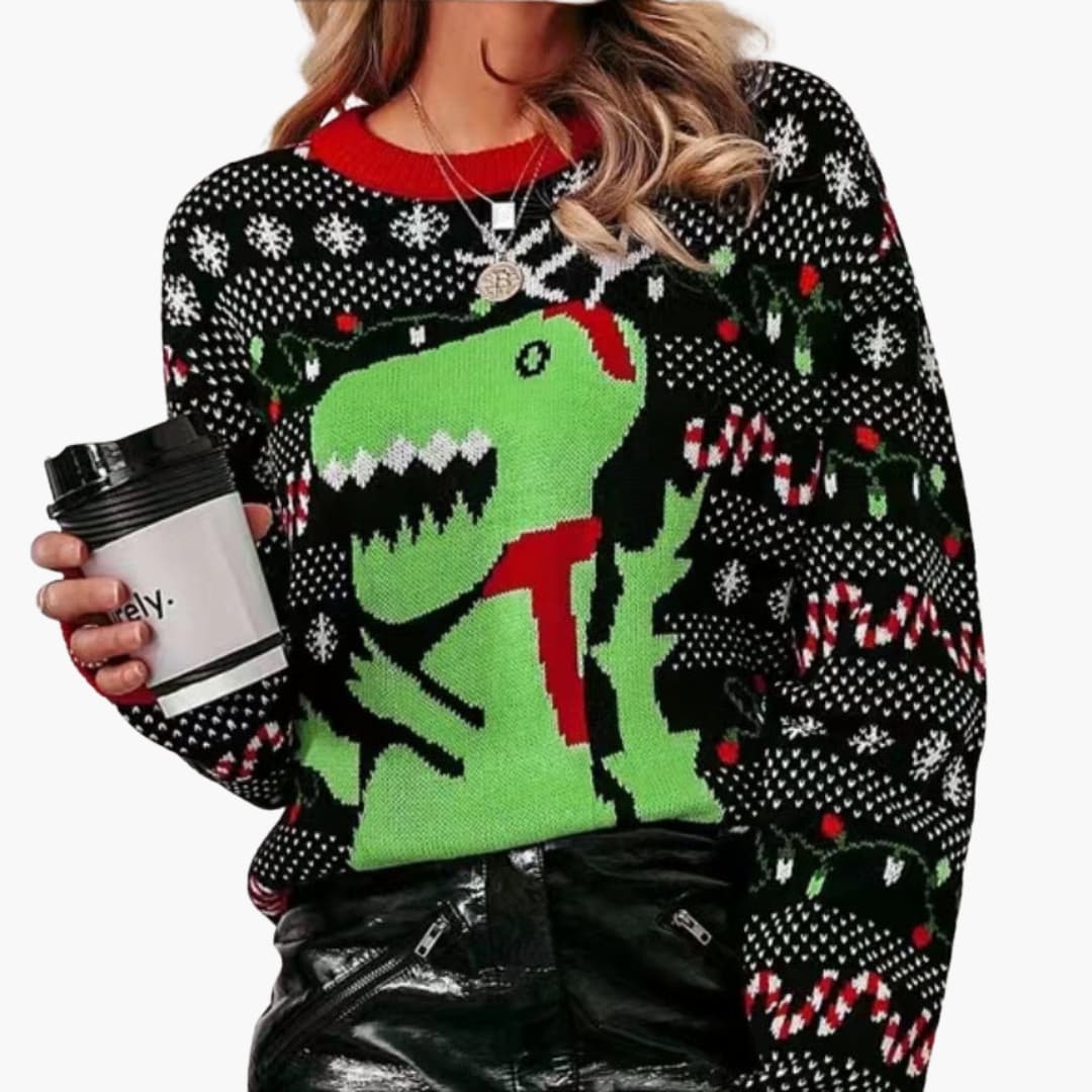 Pull de Noël Femme en Maille avec Poignets Côtelés