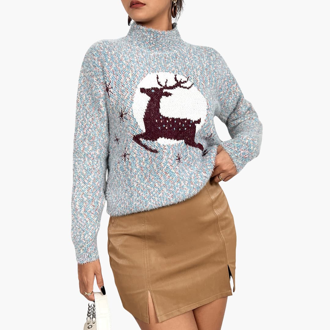 Pull de Noël femme à col montant