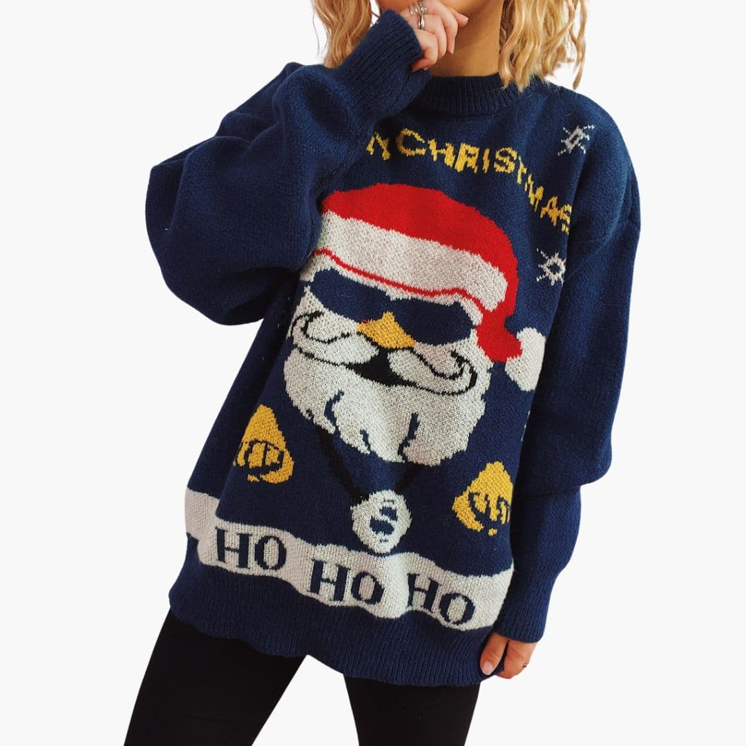 Pull de Noël oversize femme tricoté avec motif Père Noël