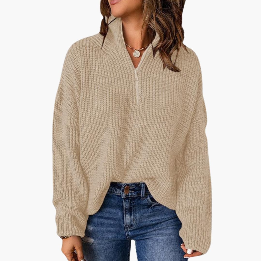 Suéter de punto grueso para mujer con media cremallera y cuello alto