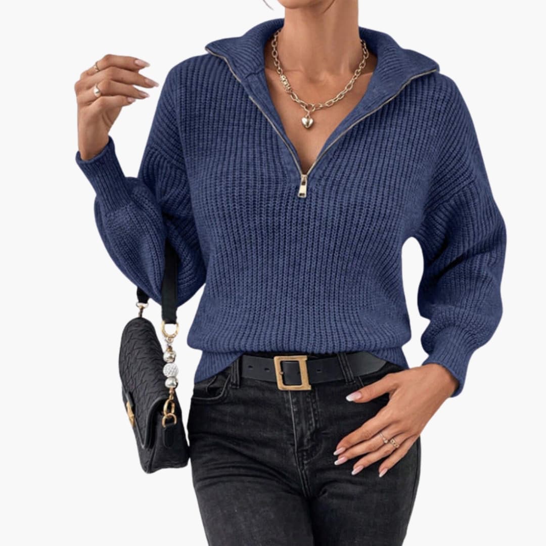 Suéter de punto con cuello alto para mujer con media cremallera