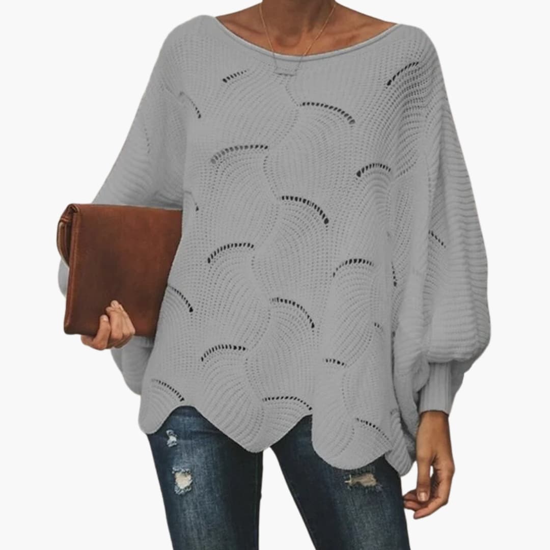 Pull en maille ample pour femme avec ourlet festonné et manches chauve souris