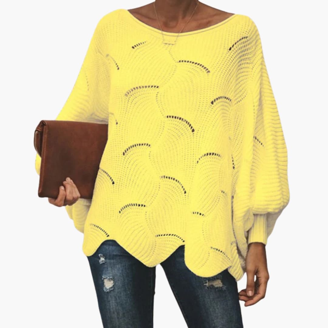 Pull en maille ample pour femme avec ourlet festonné et manches chauve souris