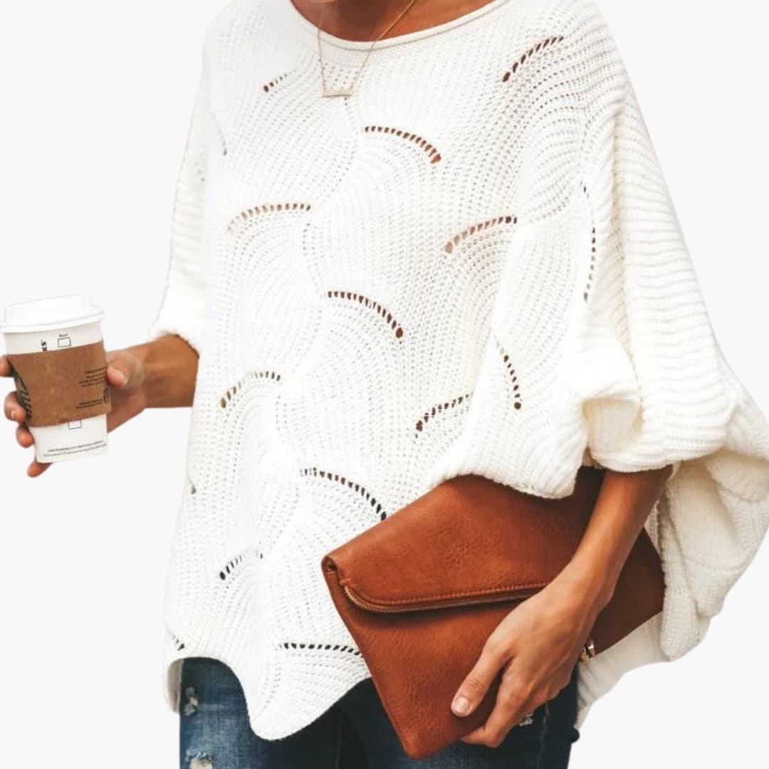 Pull en maille ample pour femme avec ourlet festonné et manches chauve souris