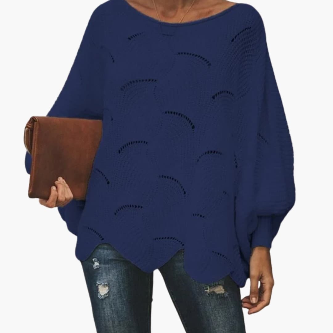 Pull en maille ample pour femme avec ourlet festonné et manches chauve souris