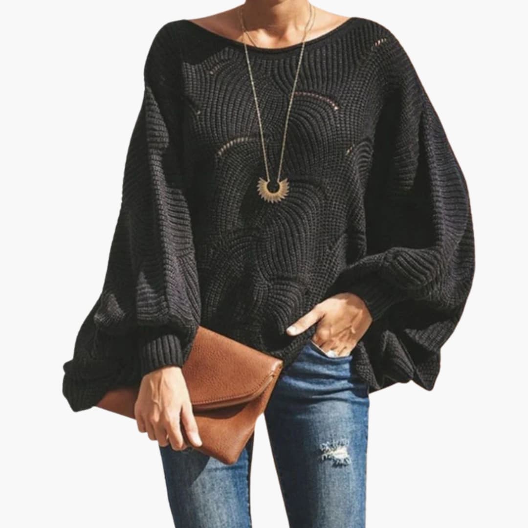 Pull en maille ample pour femme avec ourlet festonné et manches chauve souris