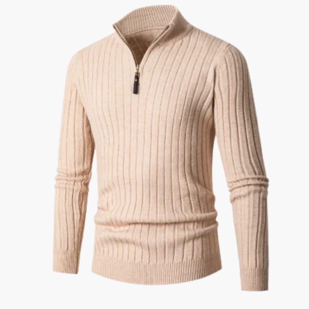 Pull en maille côtelée pour homme avec col demi zip