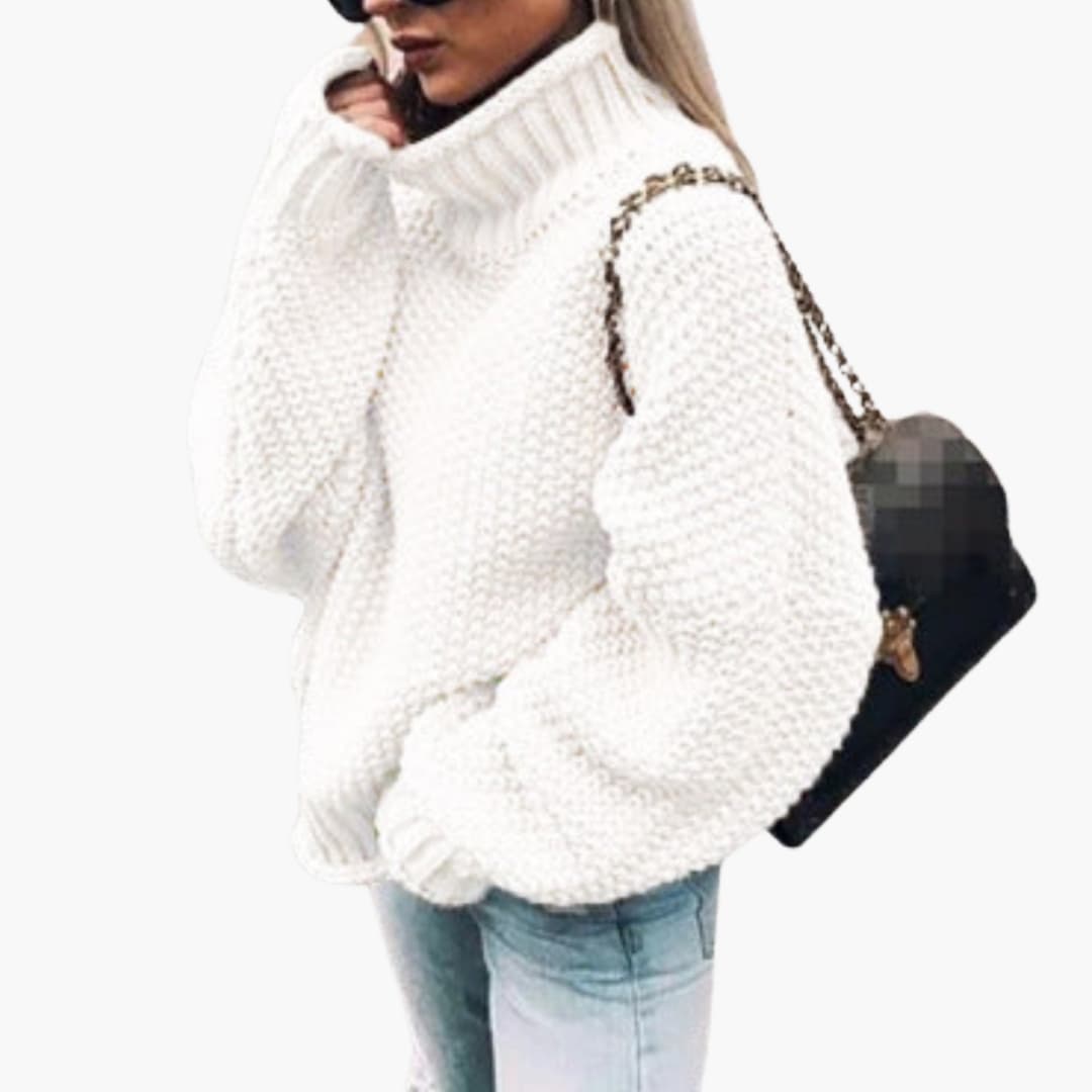 Pull en maille femme à col roulé structuré et surface texturée