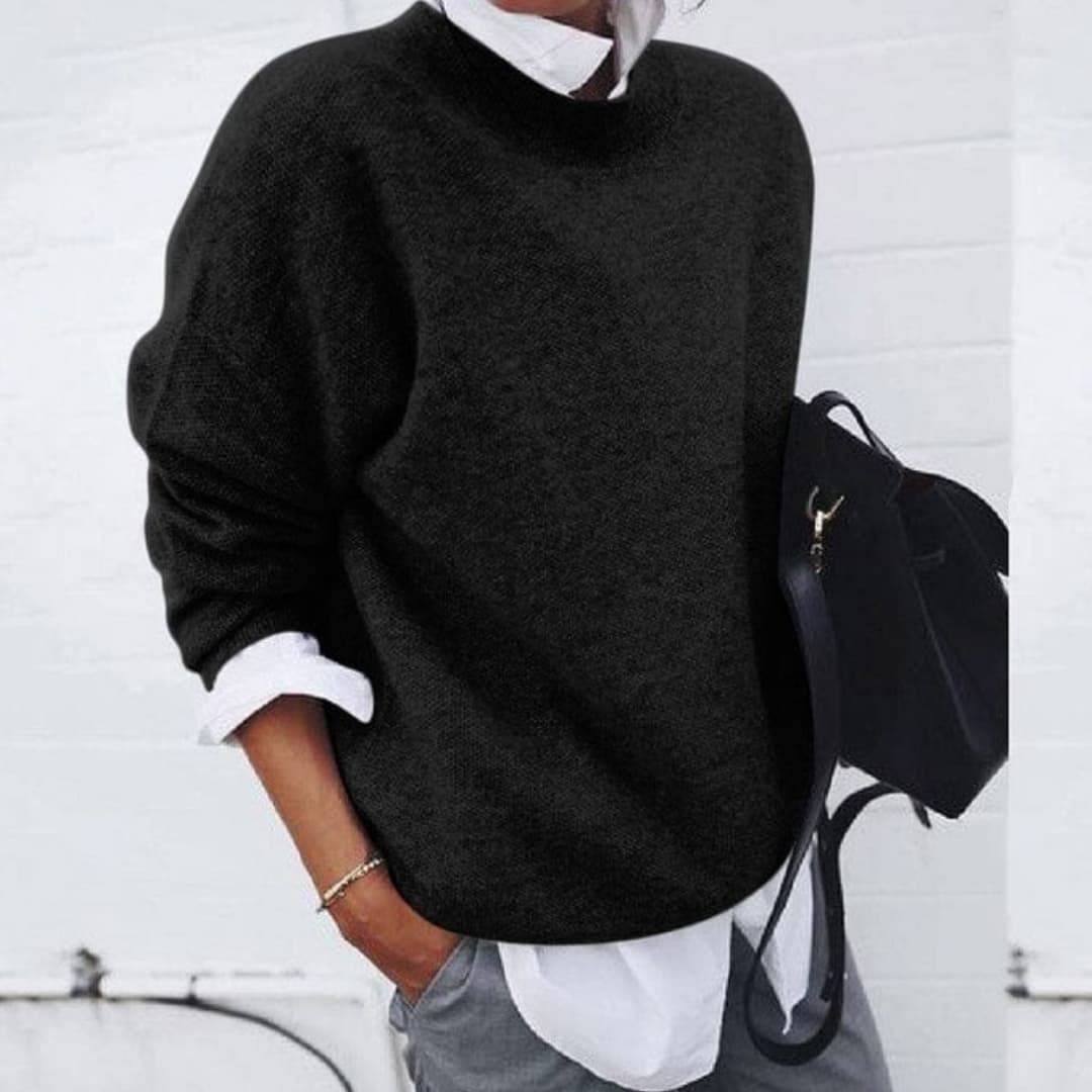 Camisola de malha para mulher com decote redondo e mangas compridas