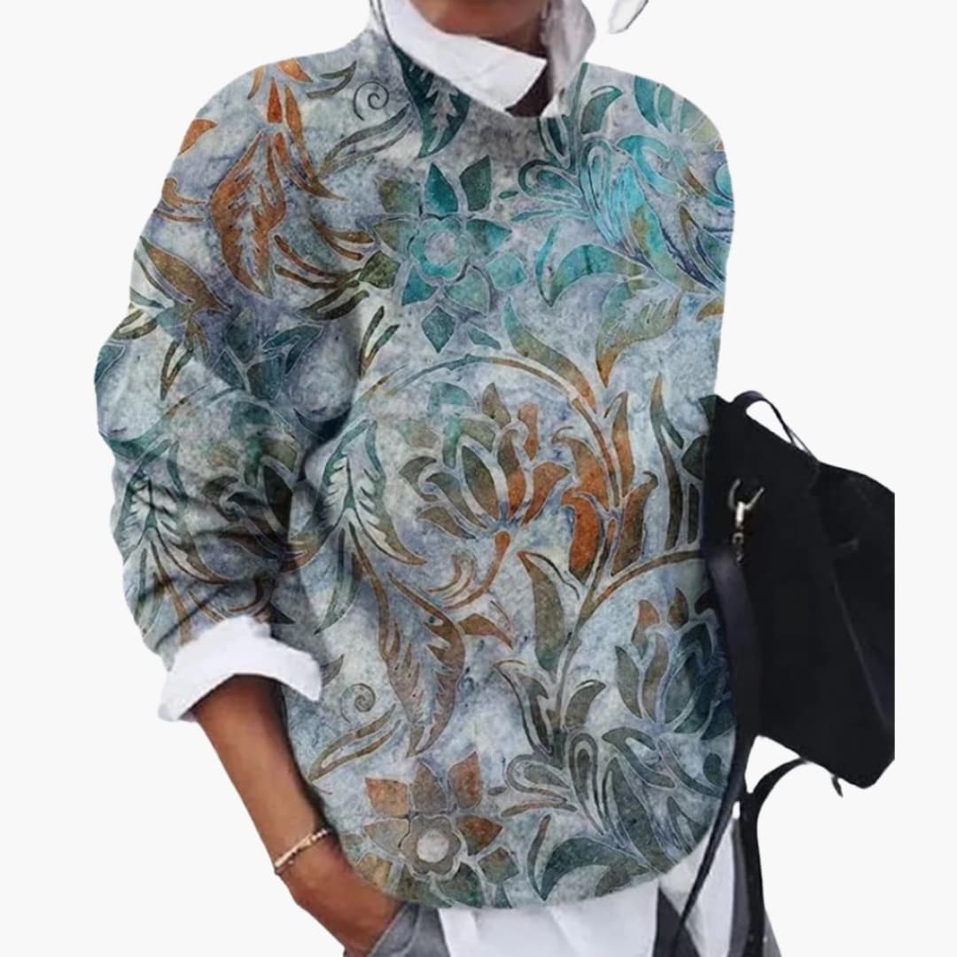 Pull en maille femme avec col rond et motif géométrique