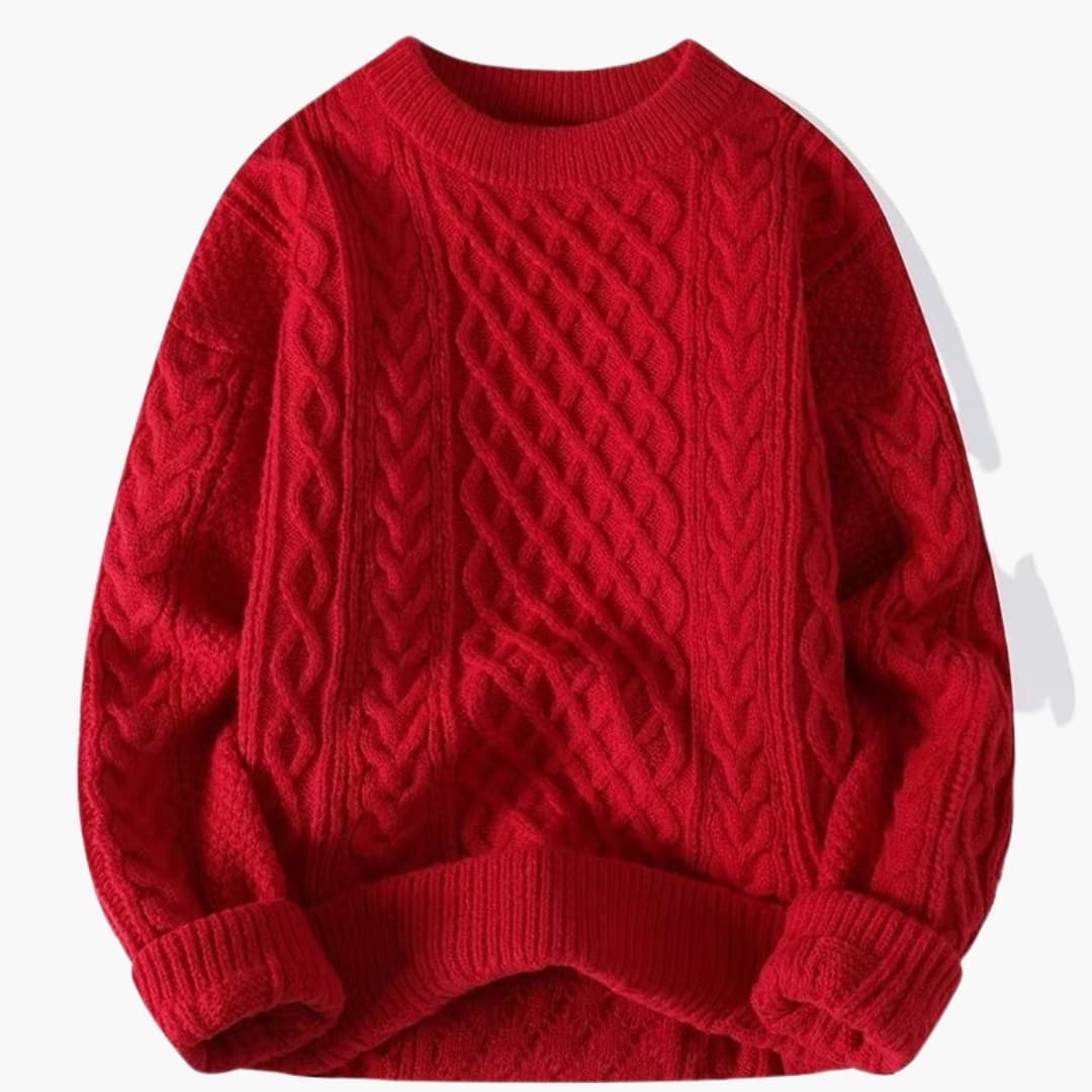 Pull en maille femme avec col rond et motif torsadé