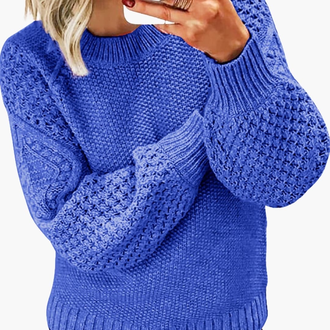 Suéter de punto para mujer con mangas texturizadas y cuello redondo