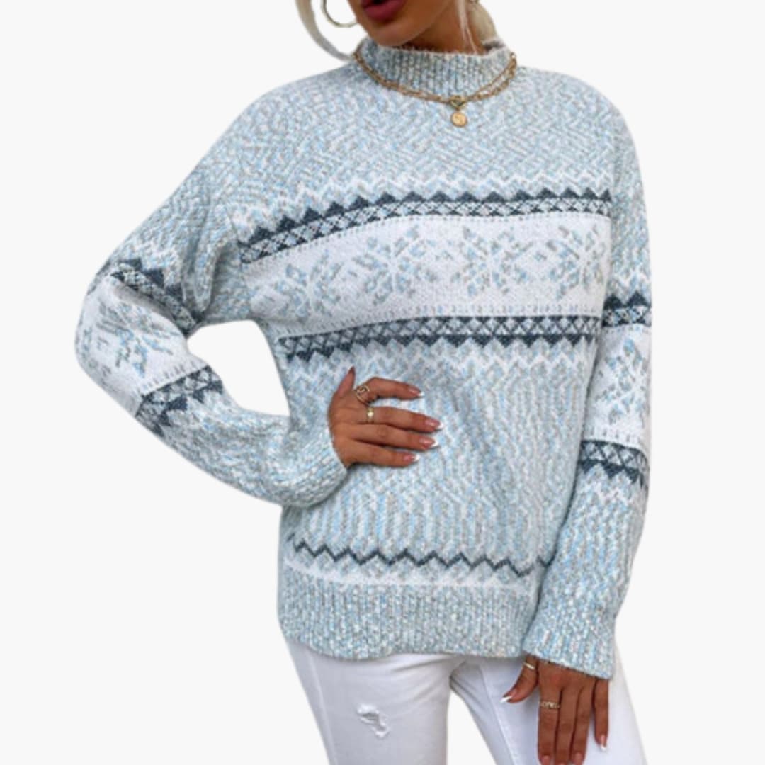 Pull em malha jacquard para mulher com gola alta