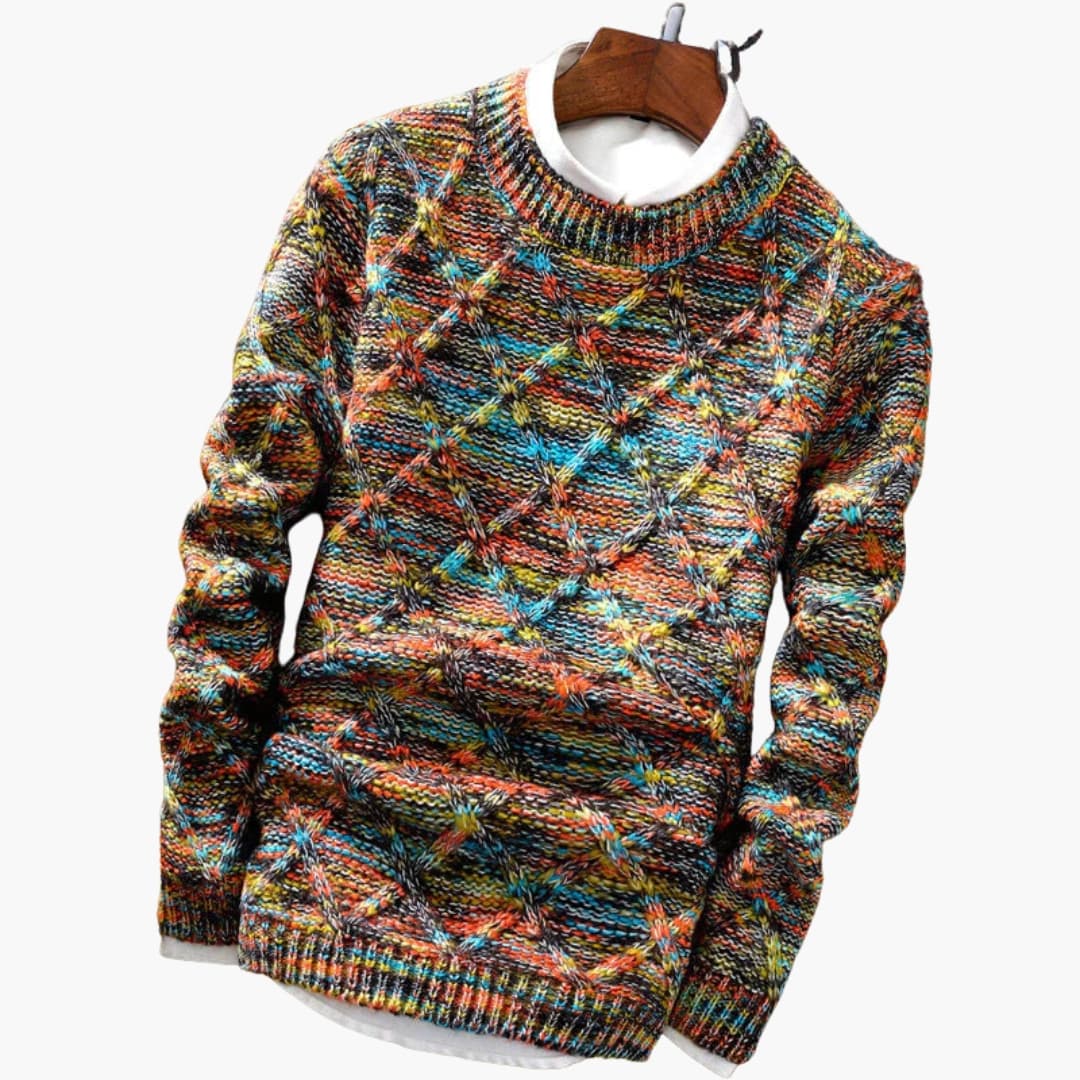 Pull en maille multicolore pour homme avec motif losange texturé