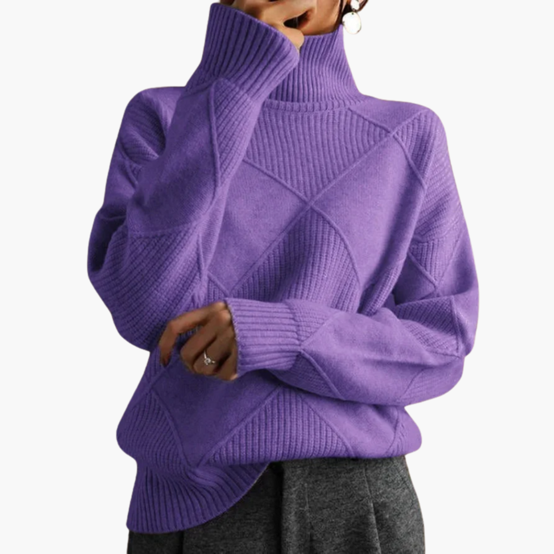 Pull en maille pour femme à col montant et manches longues