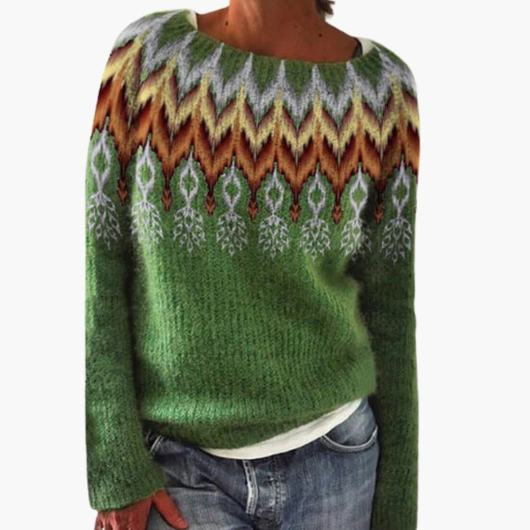 Pull en maille pour femme à motif forêt et col rond