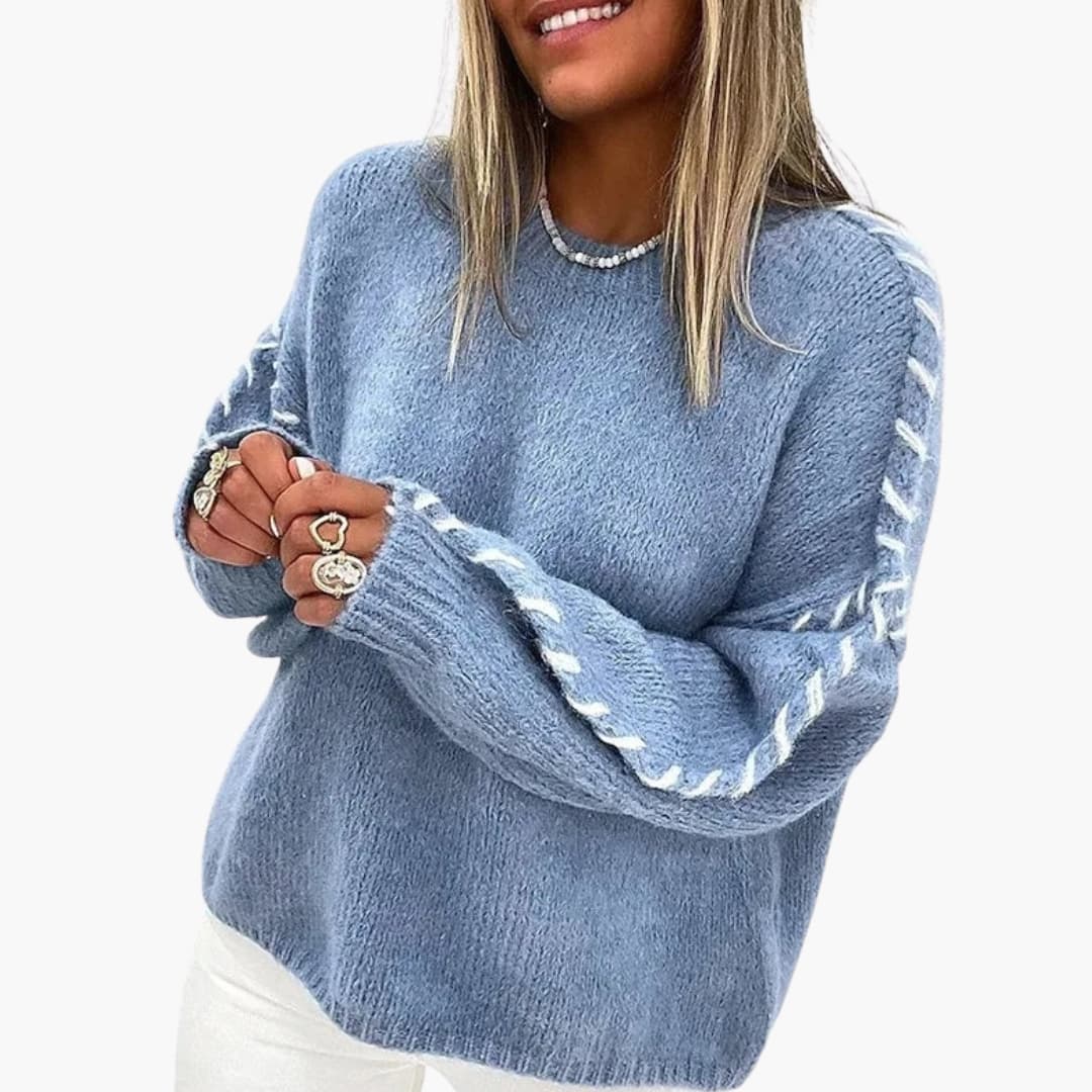 Suéter de punto para mujer con costuras contrastantes y corte holgado