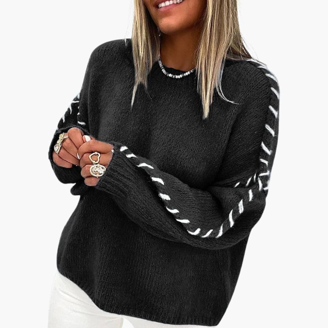 Suéter de punto para mujer con costuras contrastantes y corte holgado