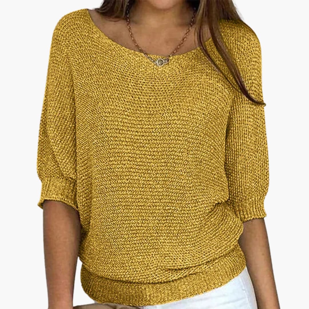 Pull en maille pour femme avec encolure ronde et bord côtelé