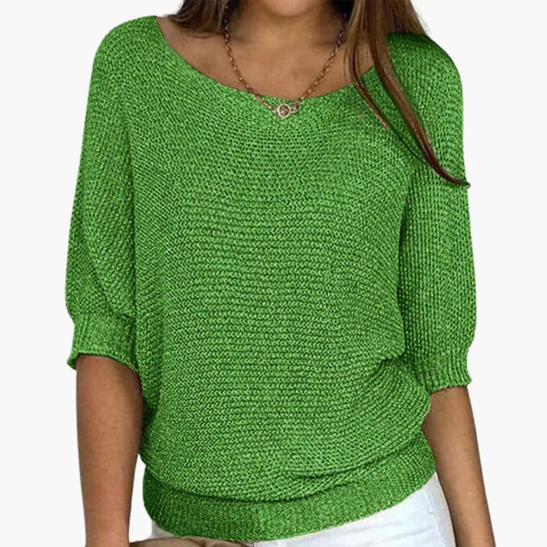 Pull en maille pour femme avec encolure ronde et bord côtelé