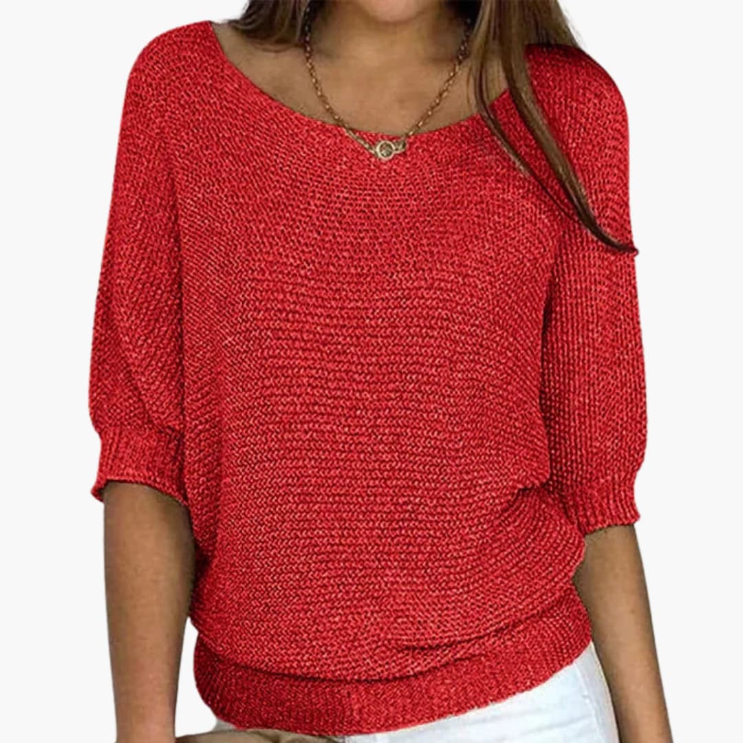 Pull en maille pour femme avec encolure ronde et bord côtelé