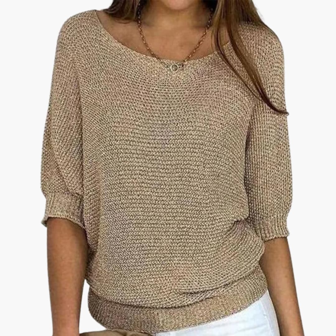 Pull en maille pour femme avec encolure ronde et bord côtelé