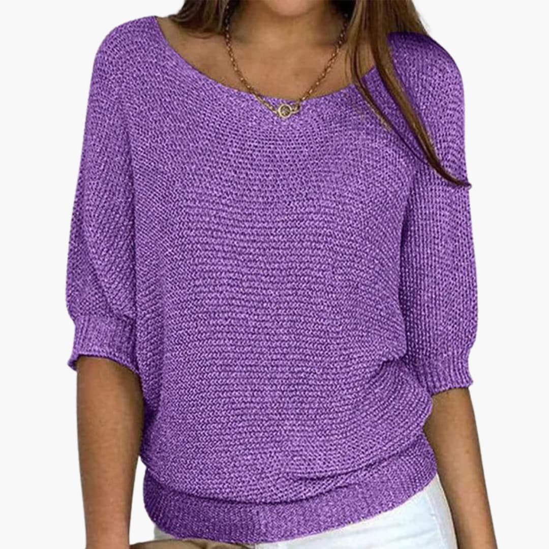 Pull en maille pour femme avec encolure ronde et bord côtelé