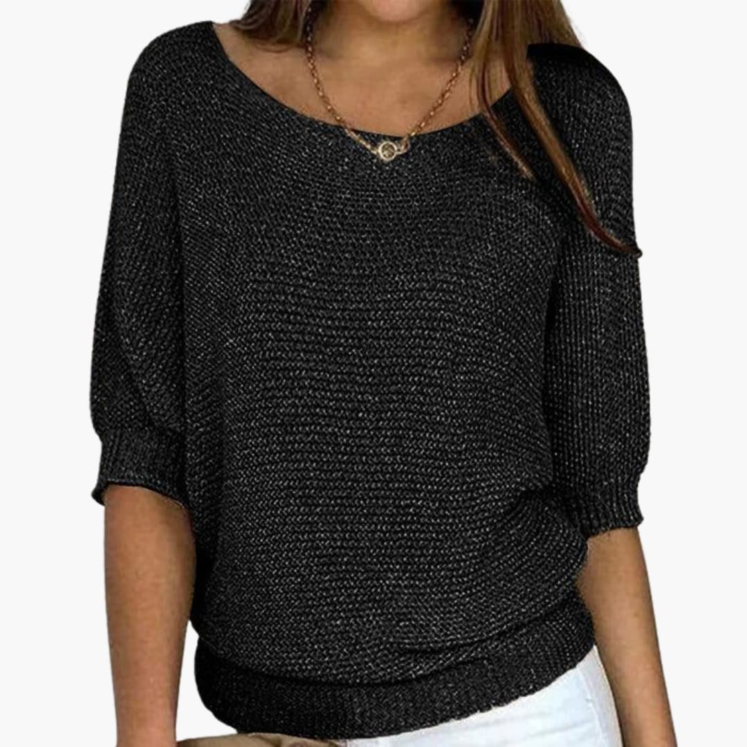 Pull en maille pour femme avec encolure ronde et bord côtelé