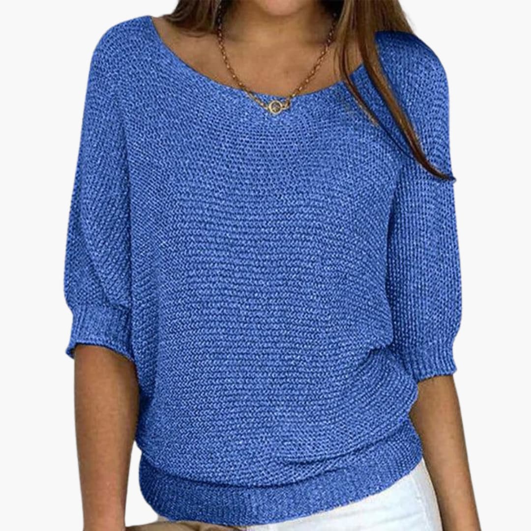 Pull en maille pour femme avec encolure ronde et bord côtelé