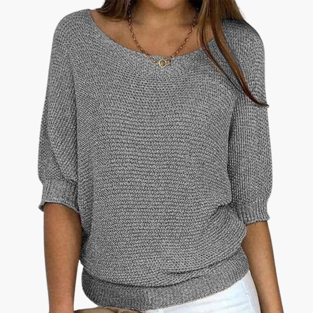 Pull en maille pour femme avec encolure ronde et bord côtelé