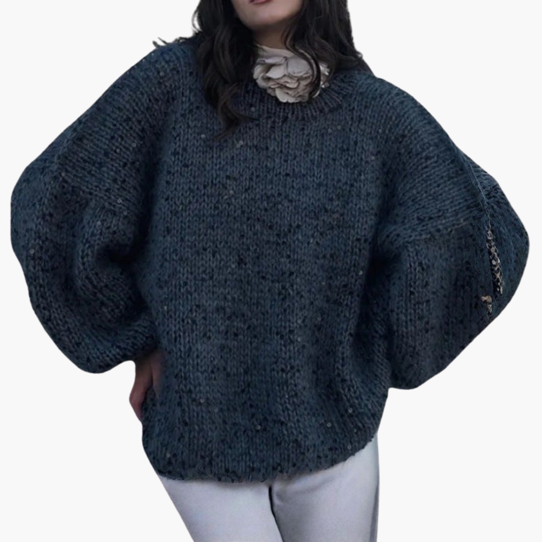 Pull in maglia per donna con maniche larghe e superficie a motivo
