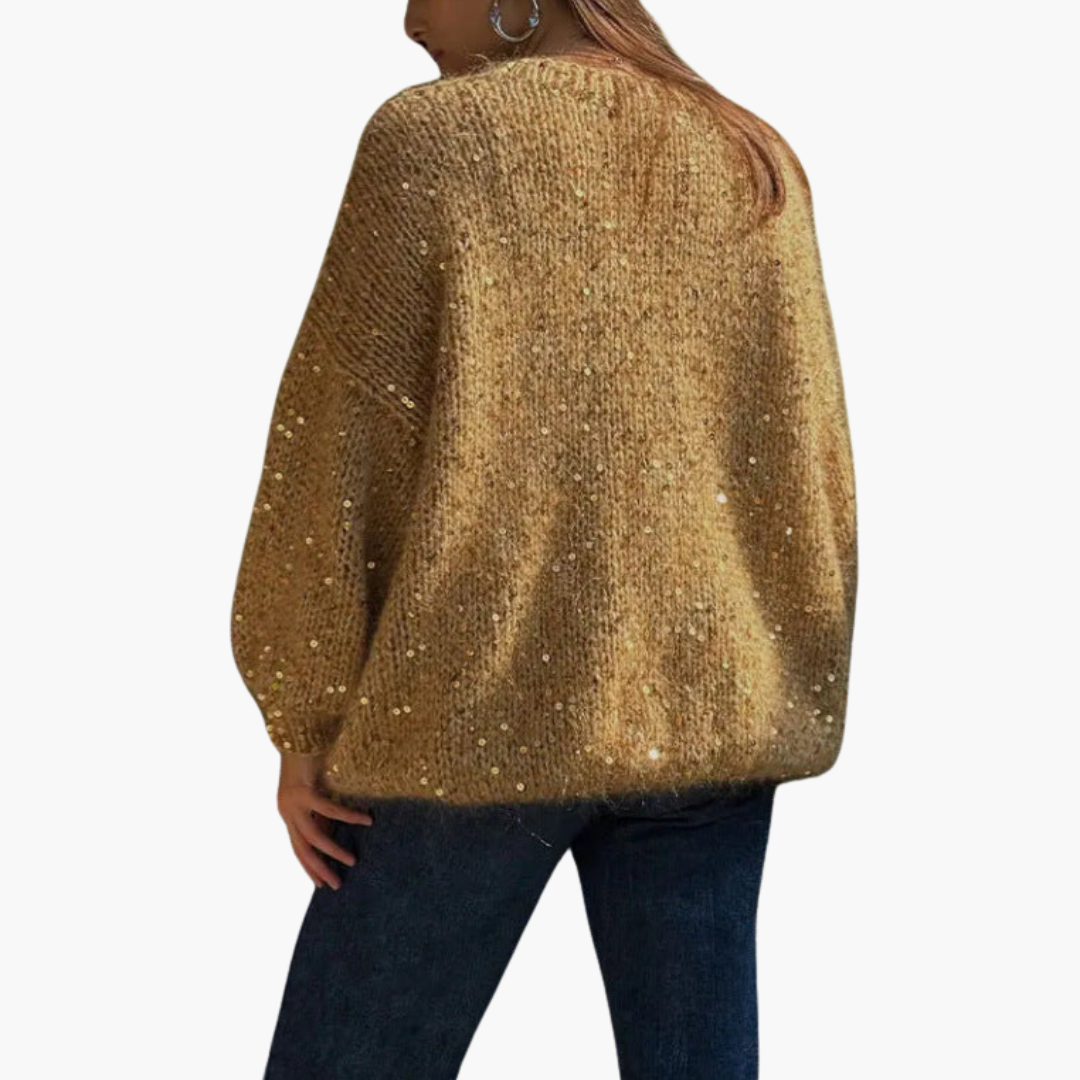 Pull in maglia per donna con maniche larghe e superficie a motivo