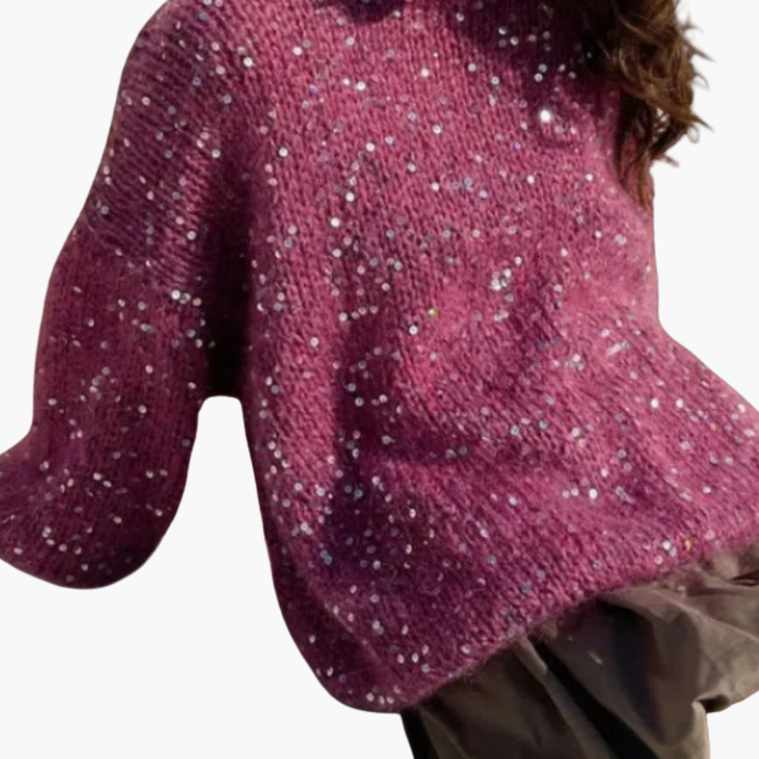 Pull in maglia per donna con maniche larghe e superficie a motivo