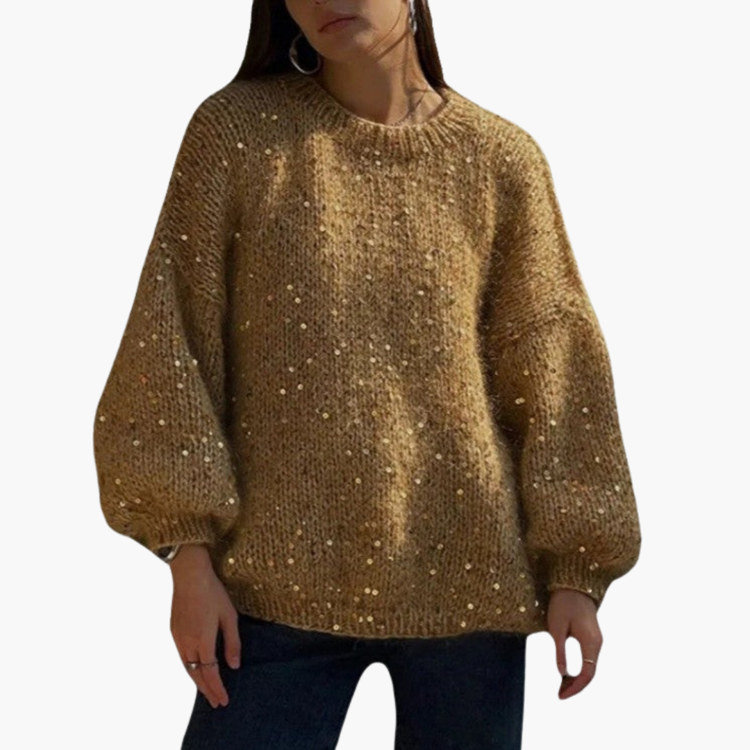 Pull in maglia per donna con maniche larghe e superficie a motivo