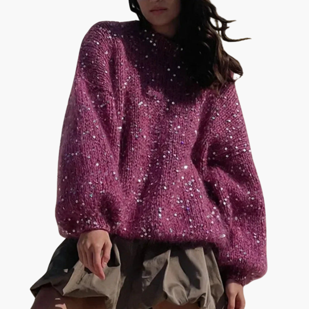 Pull in maglia per donna con maniche larghe e superficie a motivo