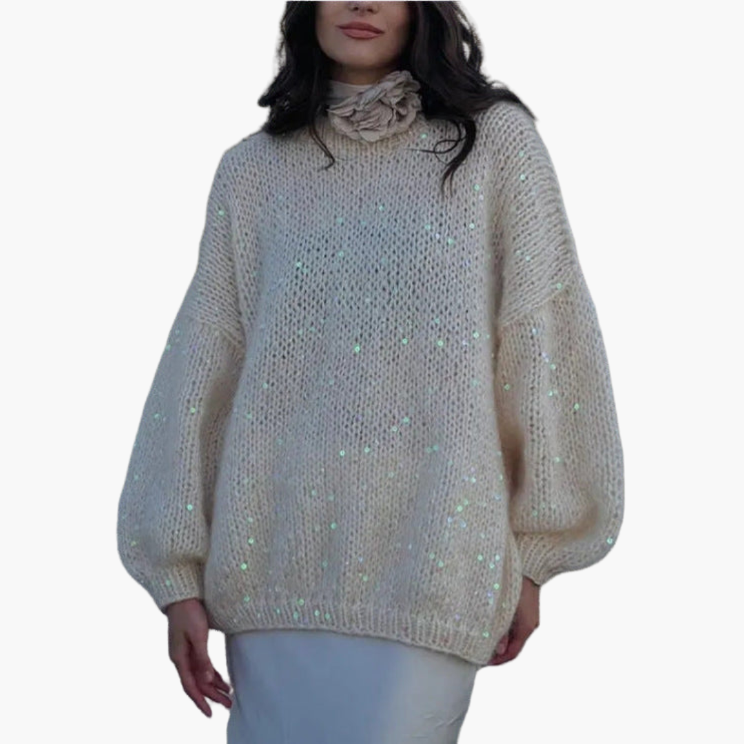 Pull in maglia per donna con maniche larghe e superficie a motivo