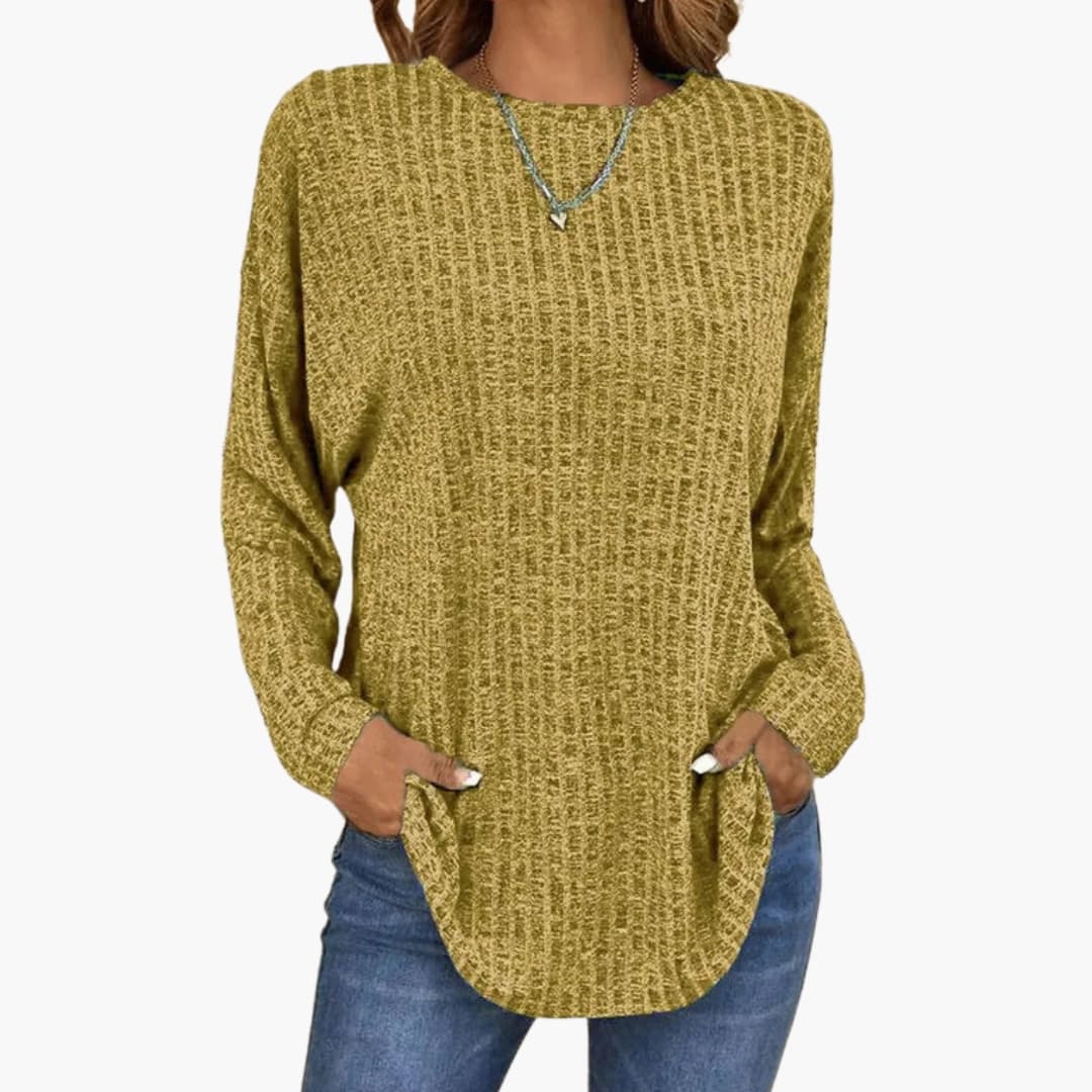 Pull en maille texturée pour femme avec ourlet arrondi et manches longues