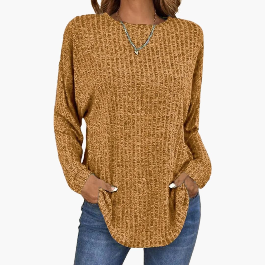 Pull en maille texturée pour femme avec ourlet arrondi et manches longues