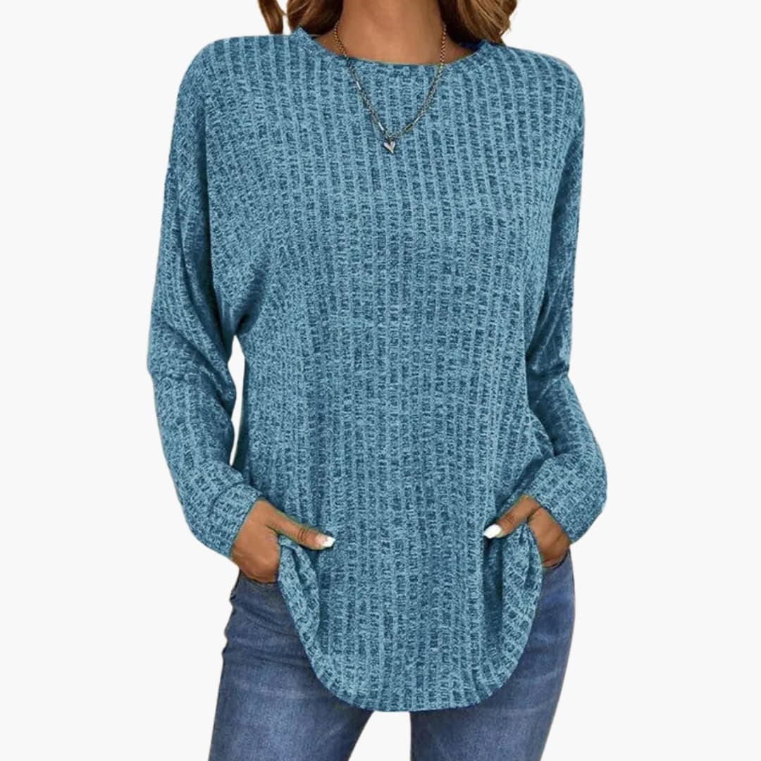 Pull en maille texturée pour femme avec ourlet arrondi et manches longues