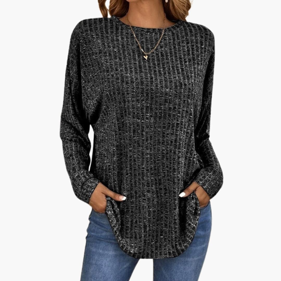 Pull en maille texturée pour femme avec ourlet arrondi et manches longues
