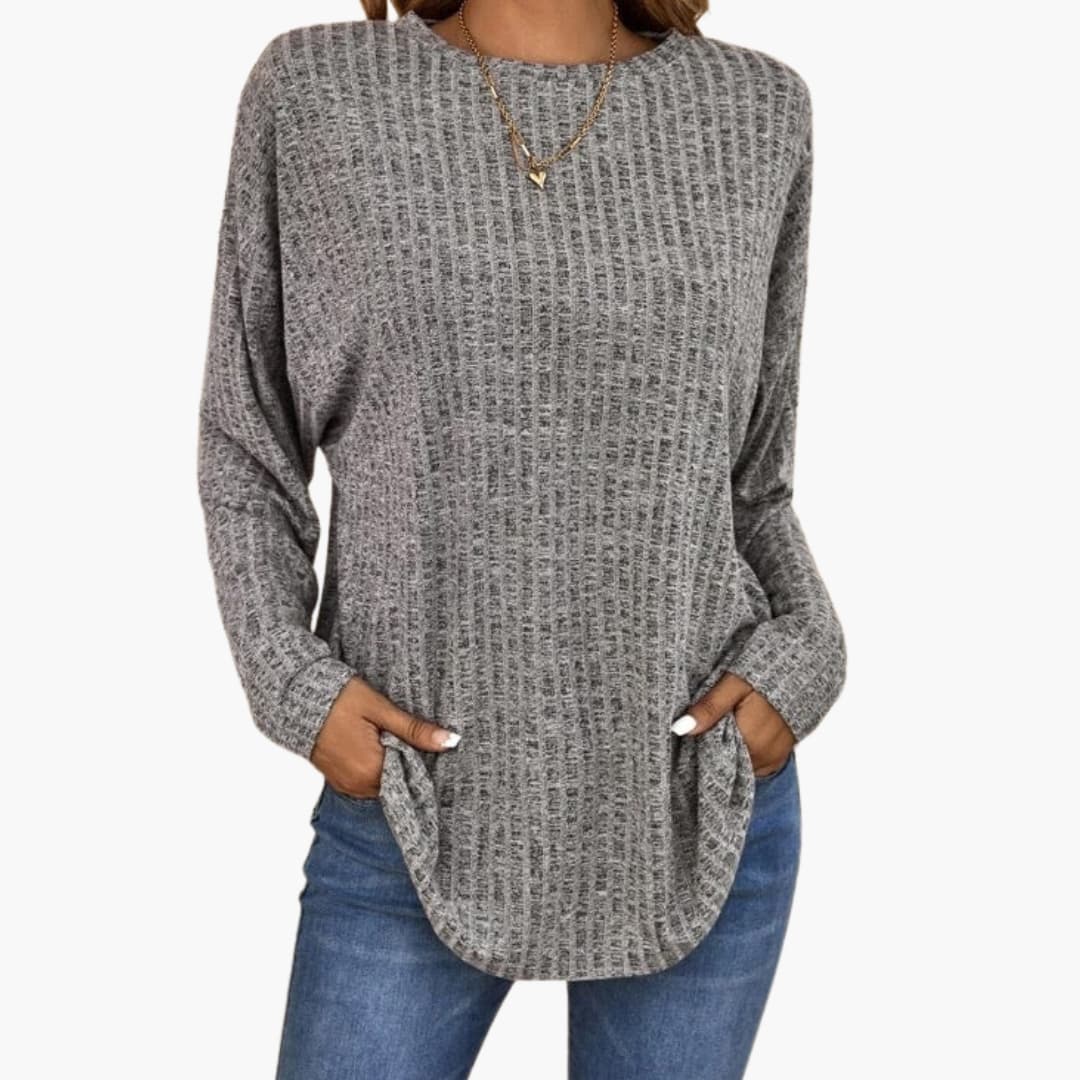 Pull en maille texturée pour femme avec ourlet arrondi et manches longues