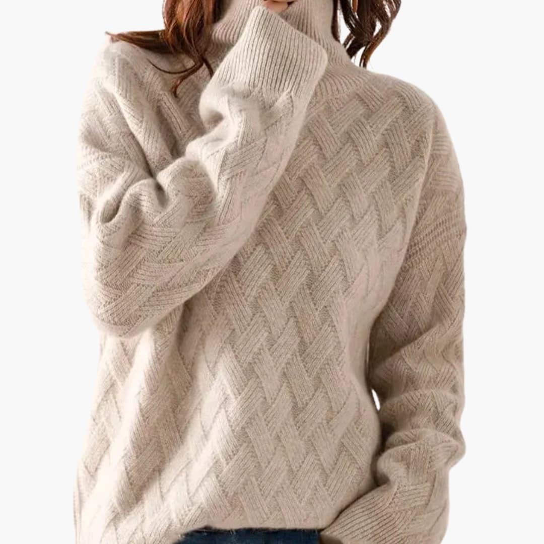 Suéter de mujer con cuello alto y superficie texturizada