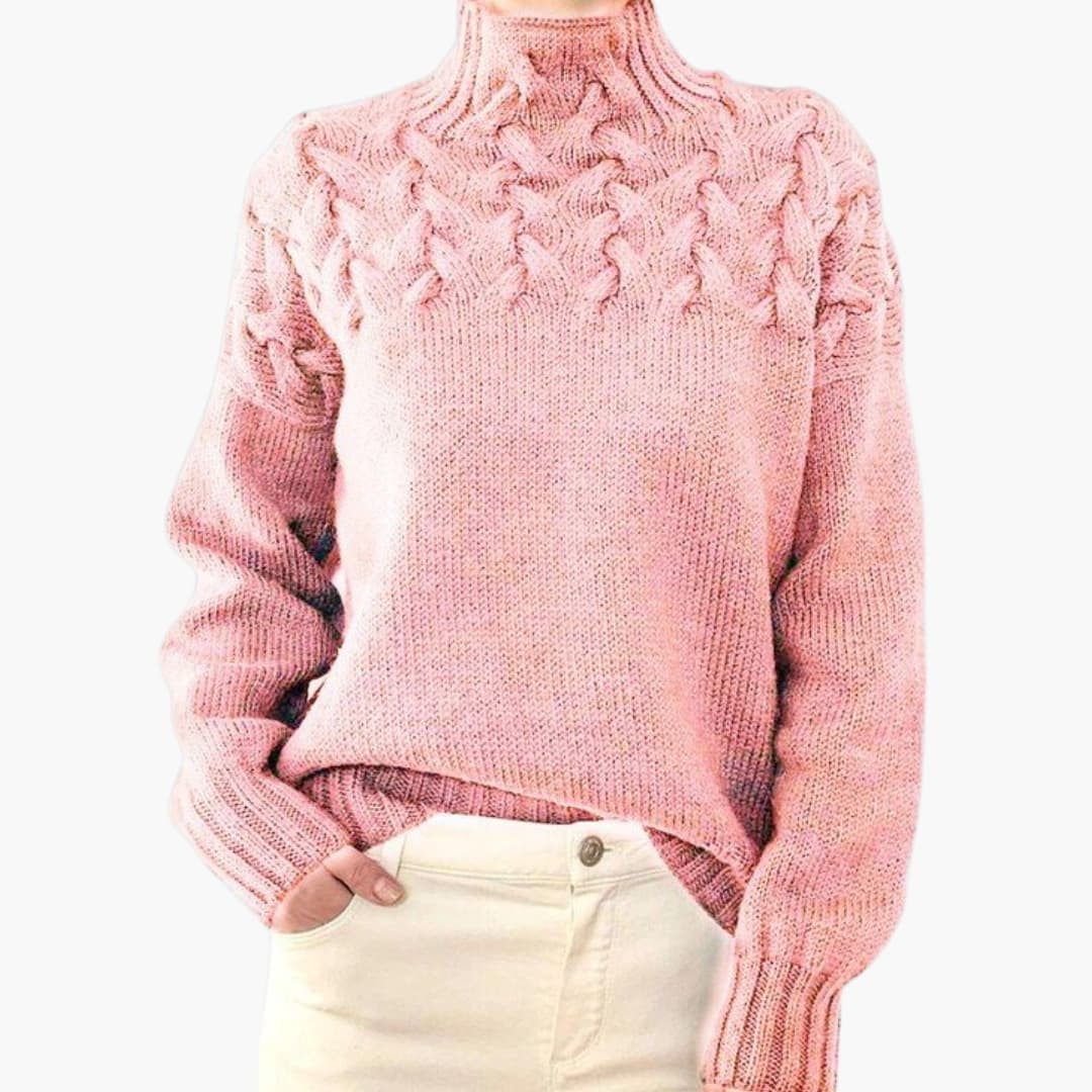 Jersey de mujer con cuello alto y trenzas tejidas