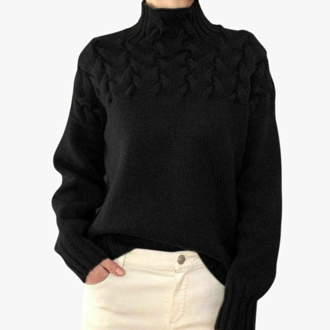 Jersey de mujer con cuello alto y trenzas tejidas